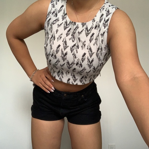 Aqua Tops - 3/$35 AQUA- White Printed Thick Strap Crop Top